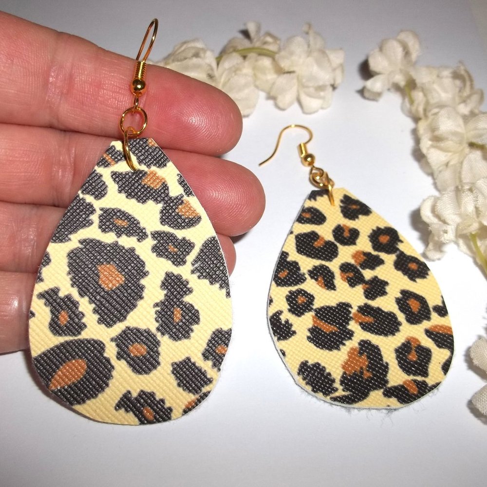 Animal Print Earrings Faux Leather Teardrop Statement Costume Jewelry Drop C057